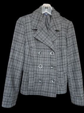 Reitmans Grey Plaid Double-Breasted Peacoat Blazer – Size 7
